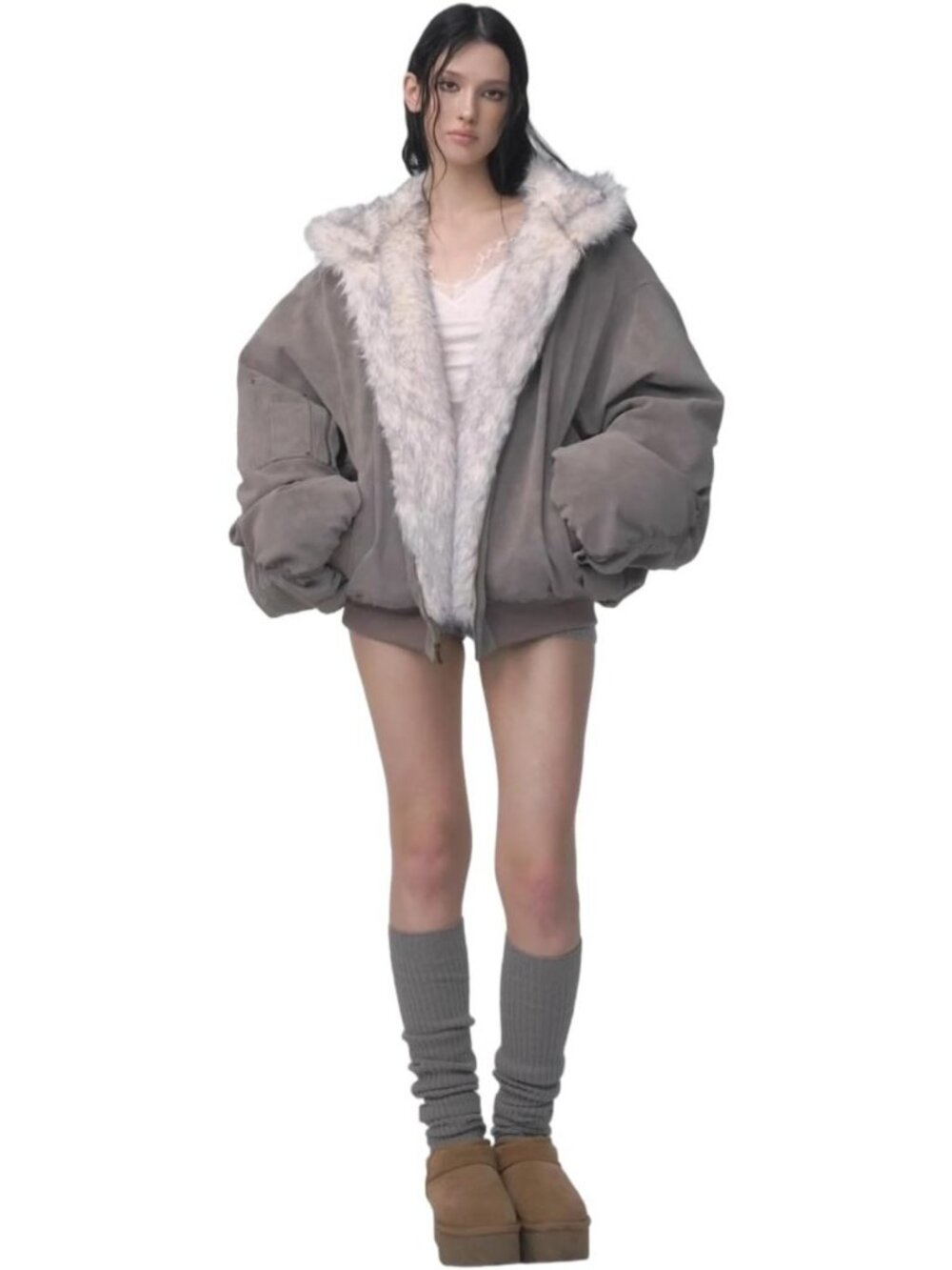 Cozy Faux Fur Hooded Coat | Y2K Full Zip Fluffy Warm Jacket for Winter